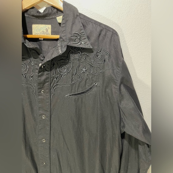 Roper western shirt black embroidered rodeo ranch pockets men’s 2XL - Picture 4 of 8